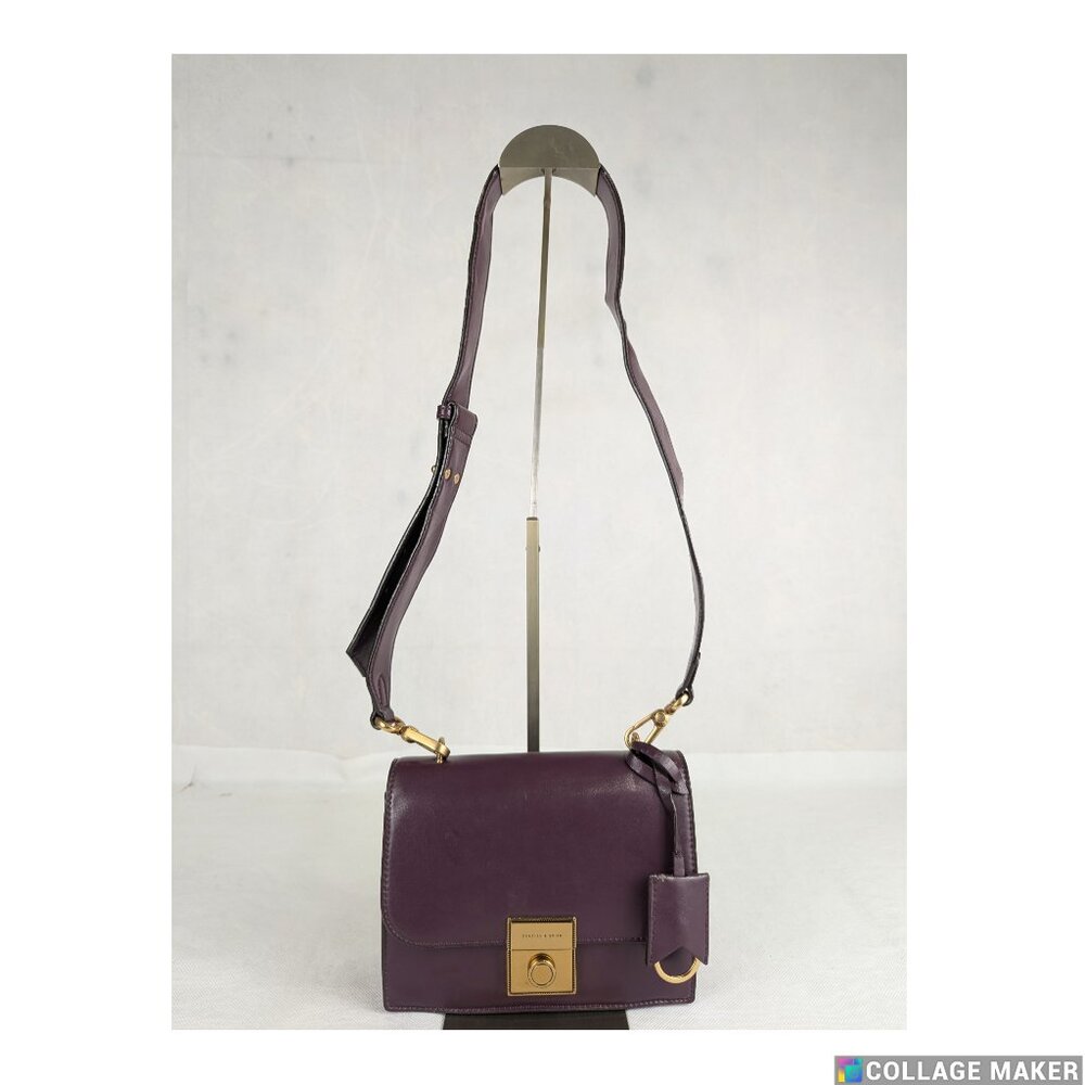 CHARLES & KEITH Boxy Push Lock Purple Crossbody Bag